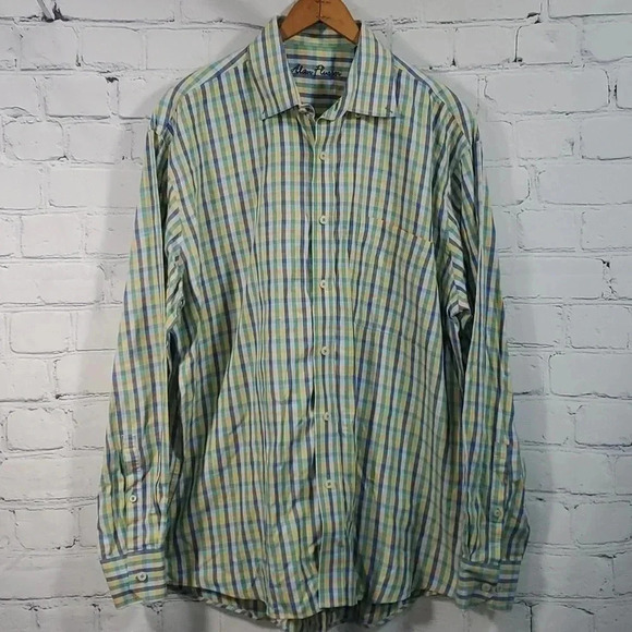 alan flusser bright stripe button down shirt size large - Picture 1 of 8